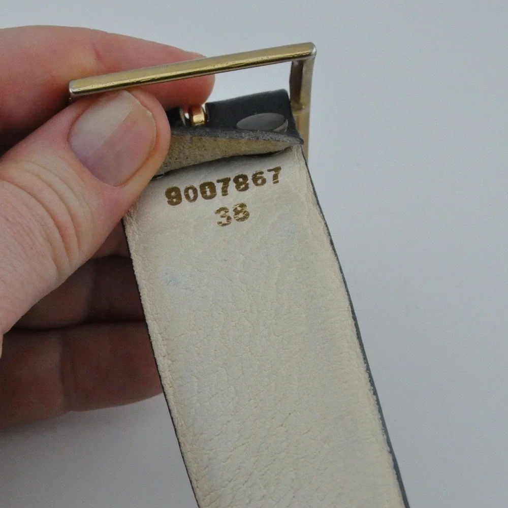 Leather Belt 38 Black Good Gold Buckle Wide Contrast Lining 9007867‎